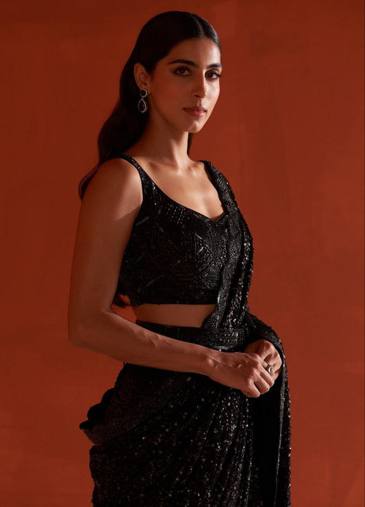 FAUX Georgette With Heavy 5MM & 3MM Khichdi Sequence Embrodery Work Saree