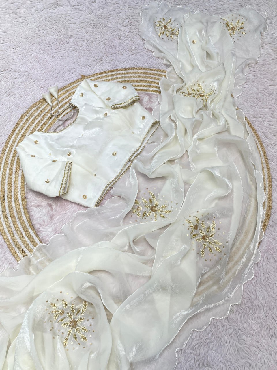 Soft Fandy sattin Cover With Beautiful khatli cut Dena Handwork along saree