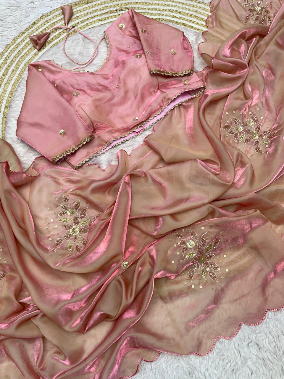 Soft Fandy sattin Cover With Beautiful khatli cut Dena Handwork along saree