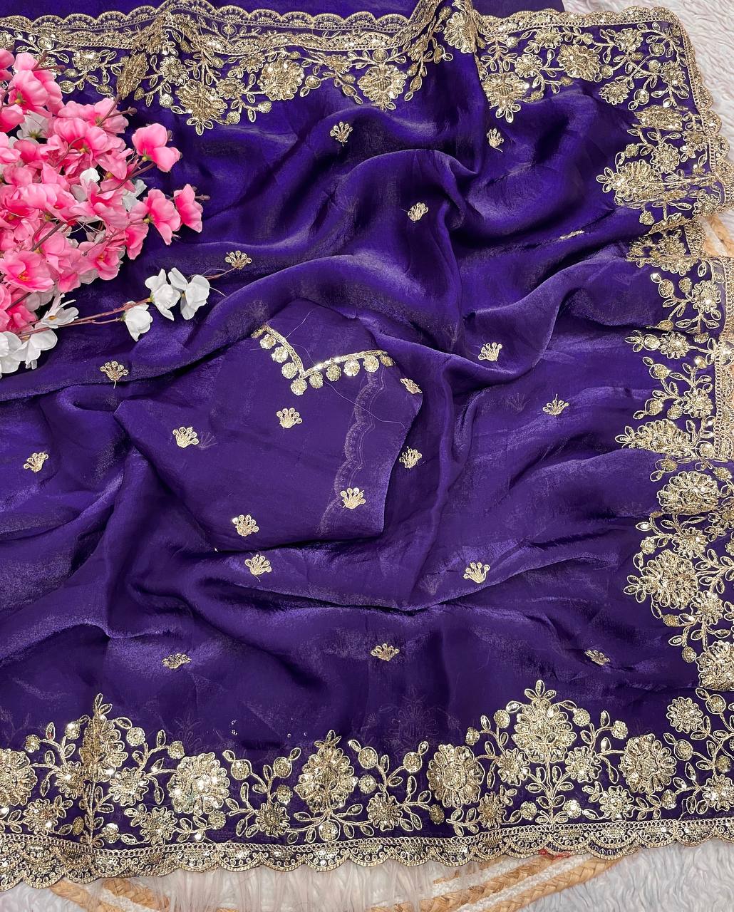 Fendy Sattin With Coding sequence embroidery blouse Saree