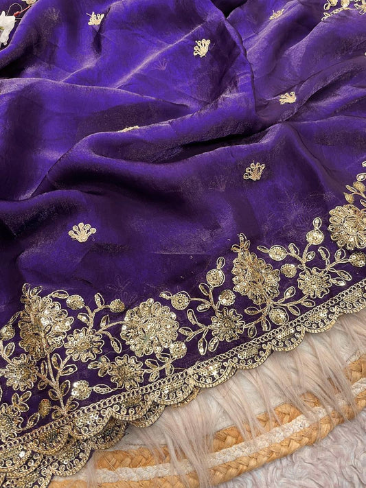 Fendy Sattin With Coding sequence embroidery blouse Saree