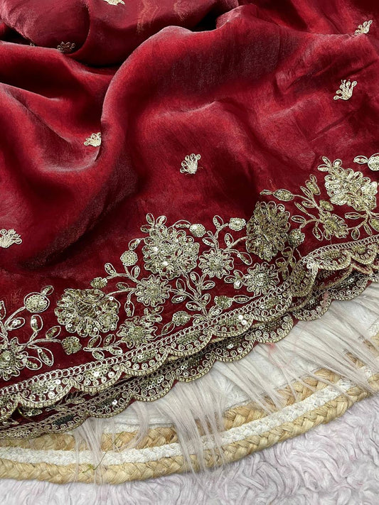 Fendy Sattin With Coding sequence embroidery blouse Saree