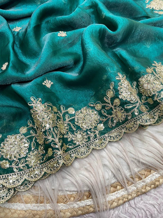 Fendy Sattin With Coding sequence embroidery blouse Saree