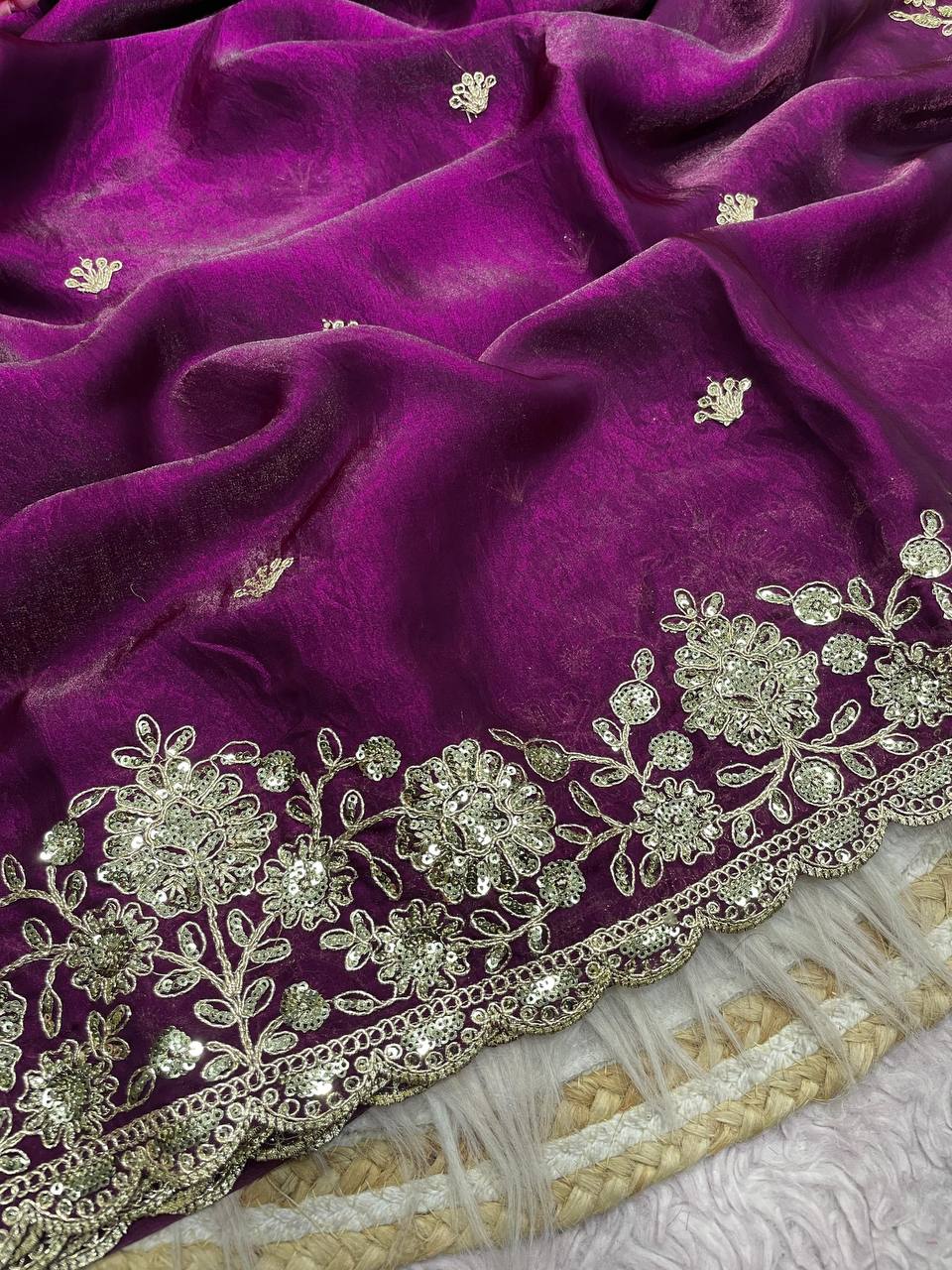 Fendy Sattin With Coding sequence embroidery blouse Saree