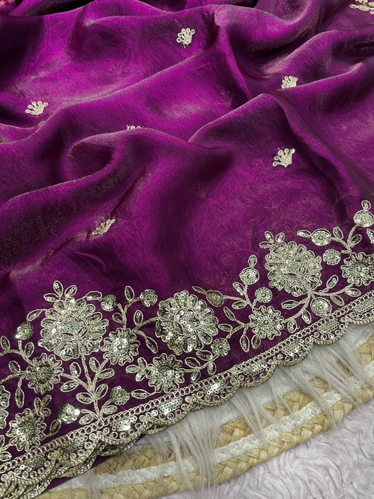 Fendy Sattin With Coding sequence embroidery blouse Saree