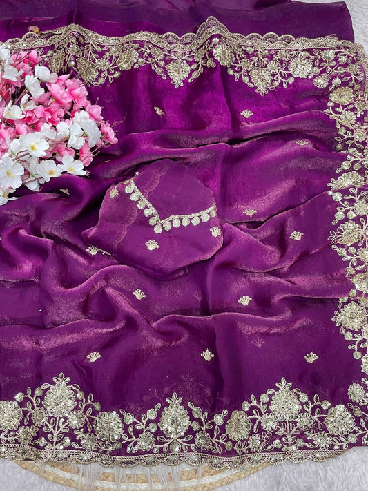 Fendy Sattin With Coding sequence embroidery blouse Saree