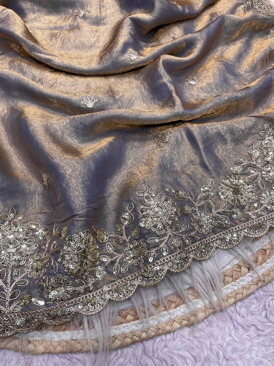 Fendy Sattin With Coding sequence embroidery blouse Saree