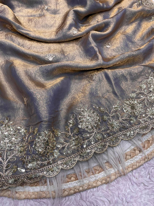 Fendy Sattin With Coding sequence embroidery blouse Saree