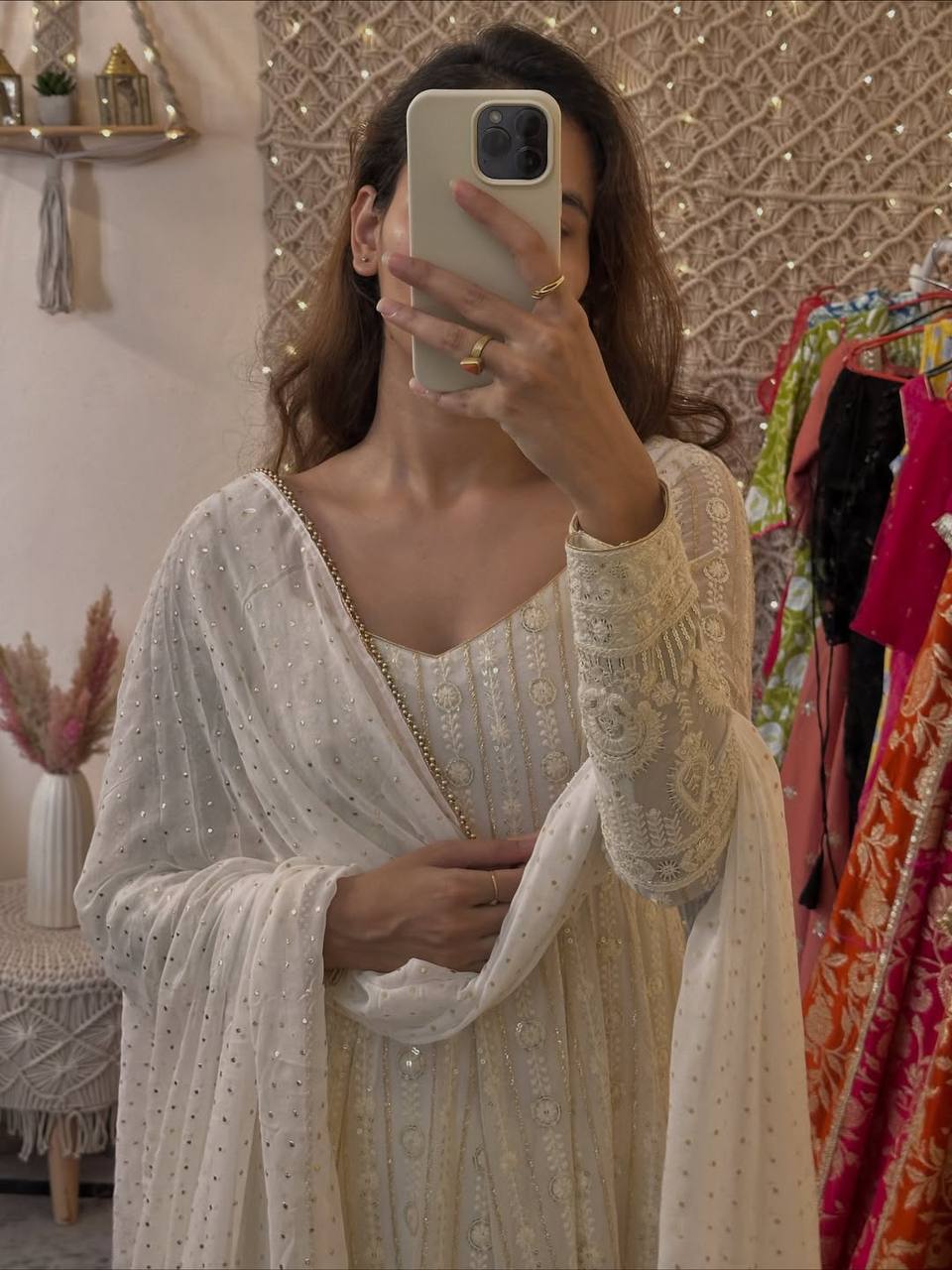 Lakhnavi Embroidered Work Anarkali Suit Set