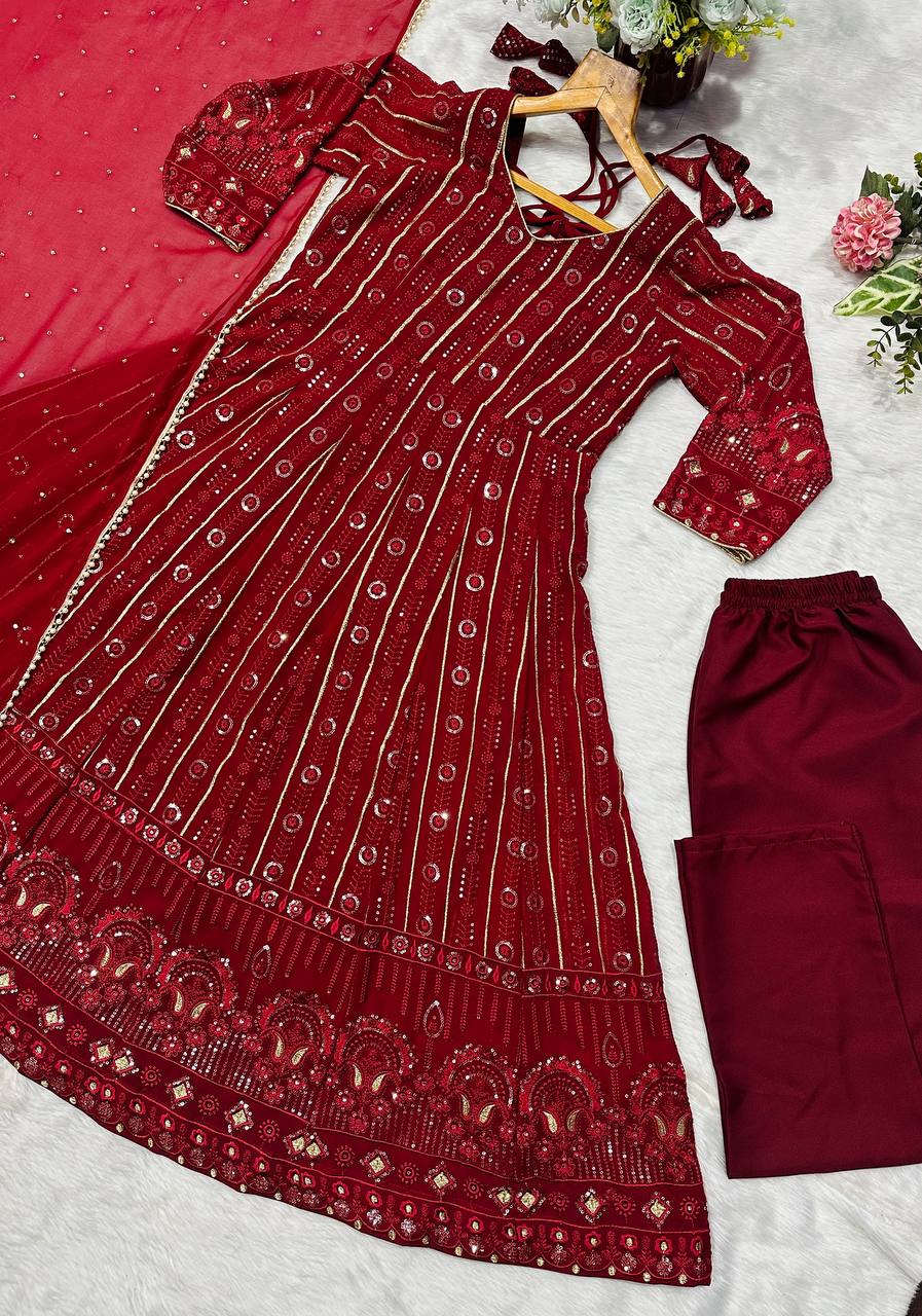 Lakhnavi Embroidered Work Anarkali Suit Set
