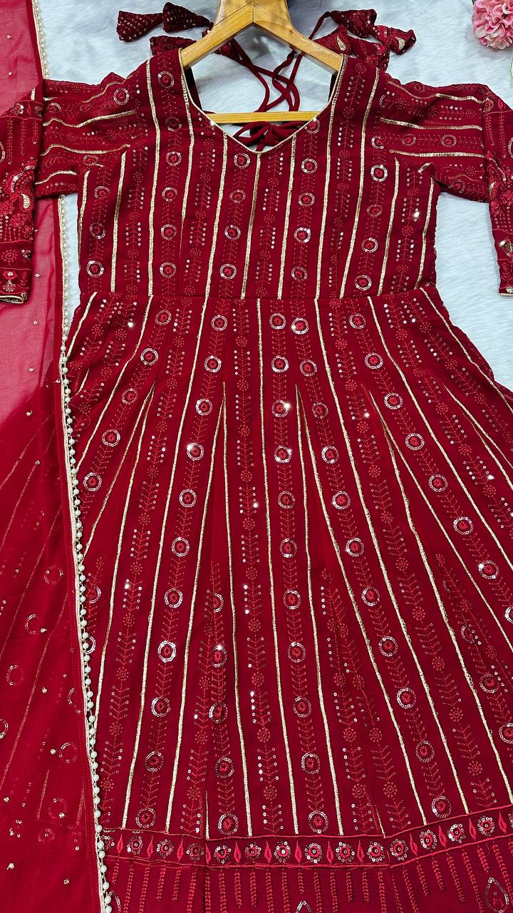 Lakhnavi Embroidered Work Anarkali Suit Set