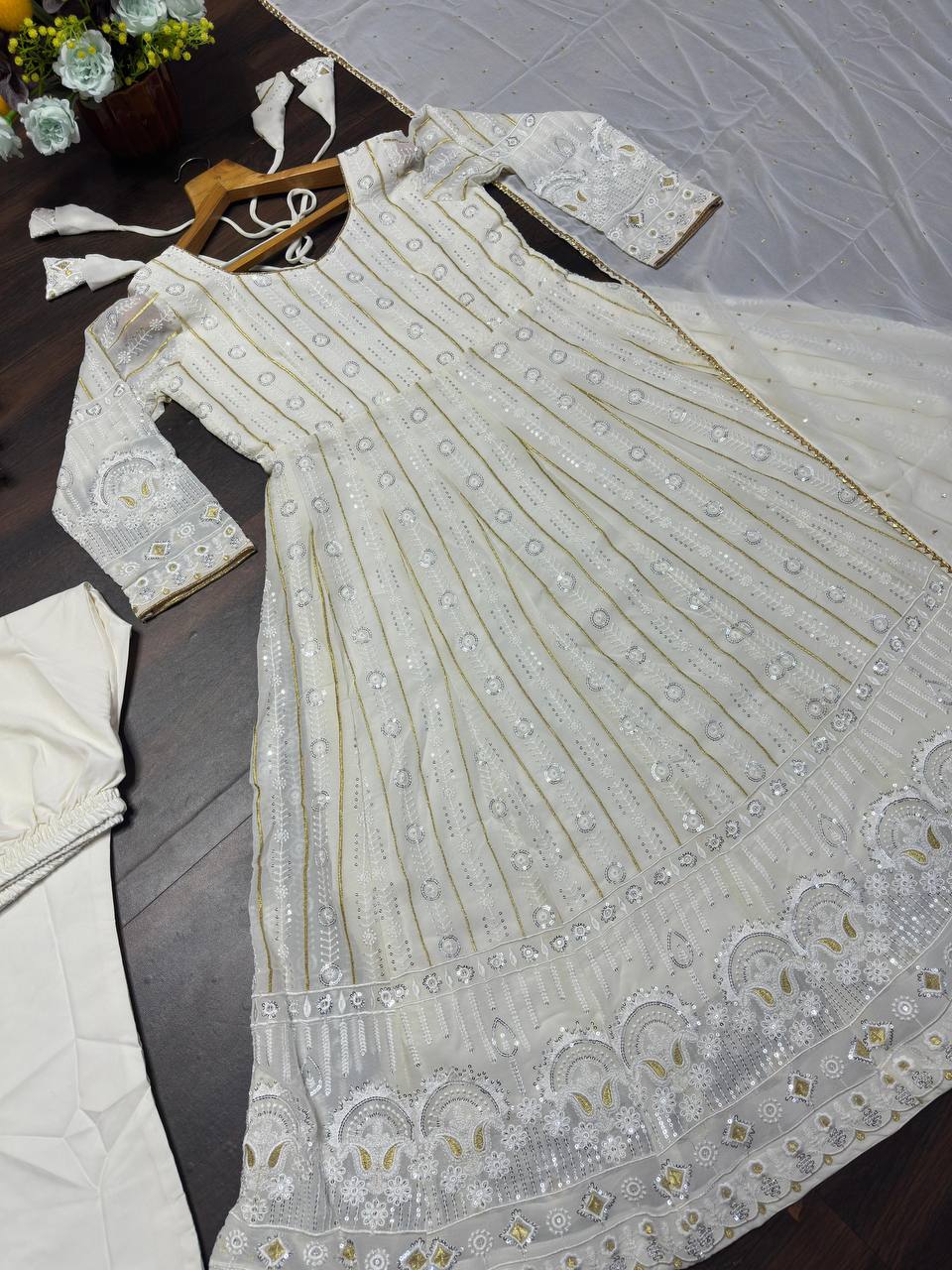 Lakhnavi Embroidered Work Anarkali Suit Set