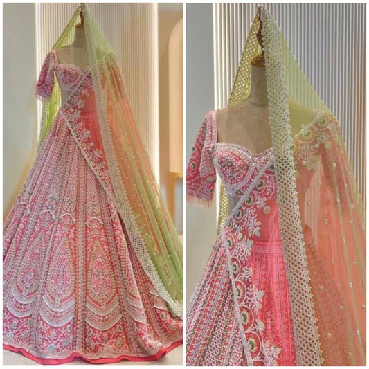 Launching Dual Dupatta Embroidery Sequins Work 4 meter flared Faux Georgette Lehenga