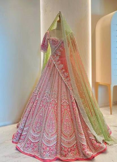 Launching Dual Dupatta Embroidery Sequins Work 4 meter flared Faux Georgette Lehenga