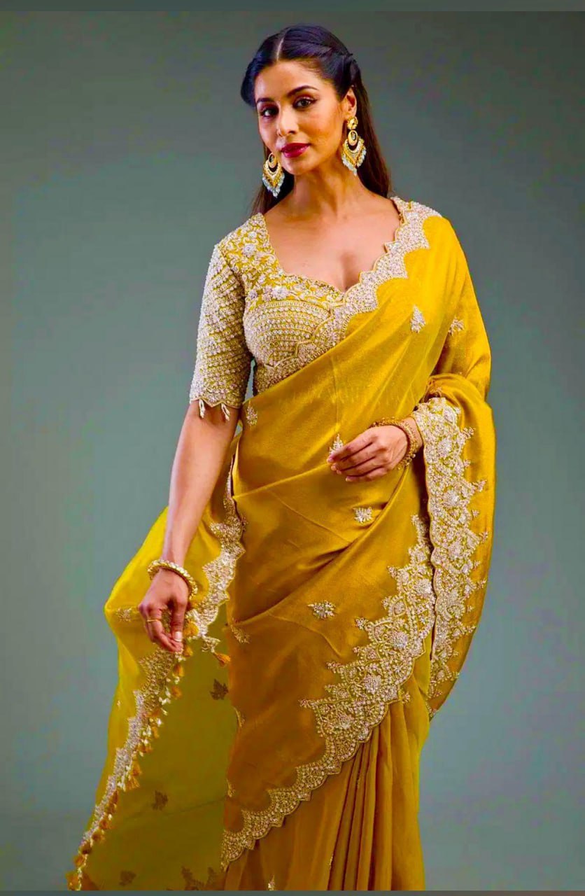 HEAVY PREMIUM SOFT GOLD CRUSH SILK FABRIC SAREE