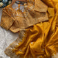 HEAVY PREMIUM SOFT GOLD CRUSH SILK FABRIC SAREE