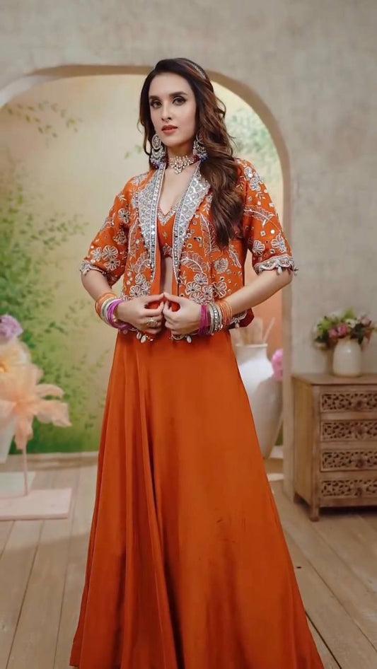 Experience effortless luxury with this premium Orange Lehenga choli