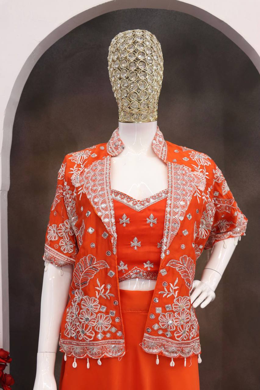 Experience effortless luxury with this premium Orange Lehenga choli