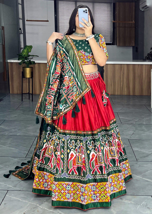 Dola Silk Patola and paithni Print with Mirror Work Lehenga