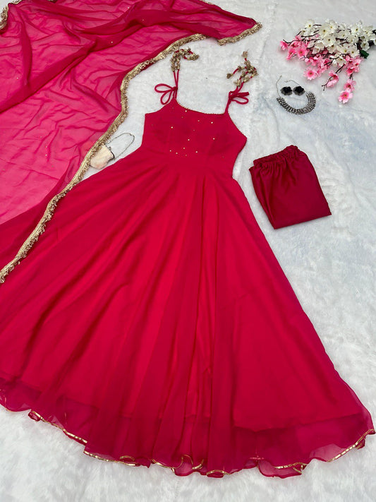 Costume Georgette Dupatta 2mtr avec bordure en dentelle