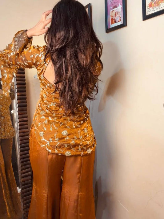 EXCLUSIVE 2 PIECE TOP AND PLAZZO IN SEQUENCE EMBROIDERY WORK