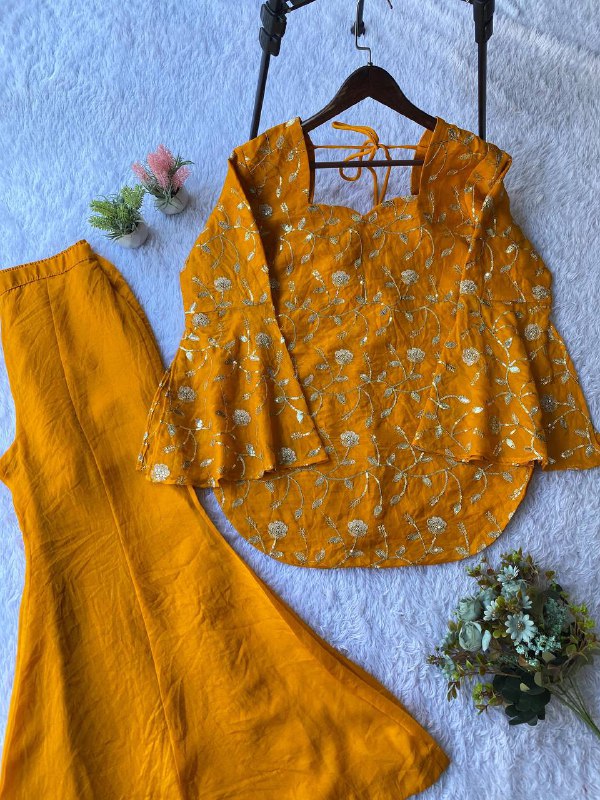 EXCLUSIVE 2 PIECE TOP AND PLAZZO IN SEQUENCE EMBROIDERY WORK