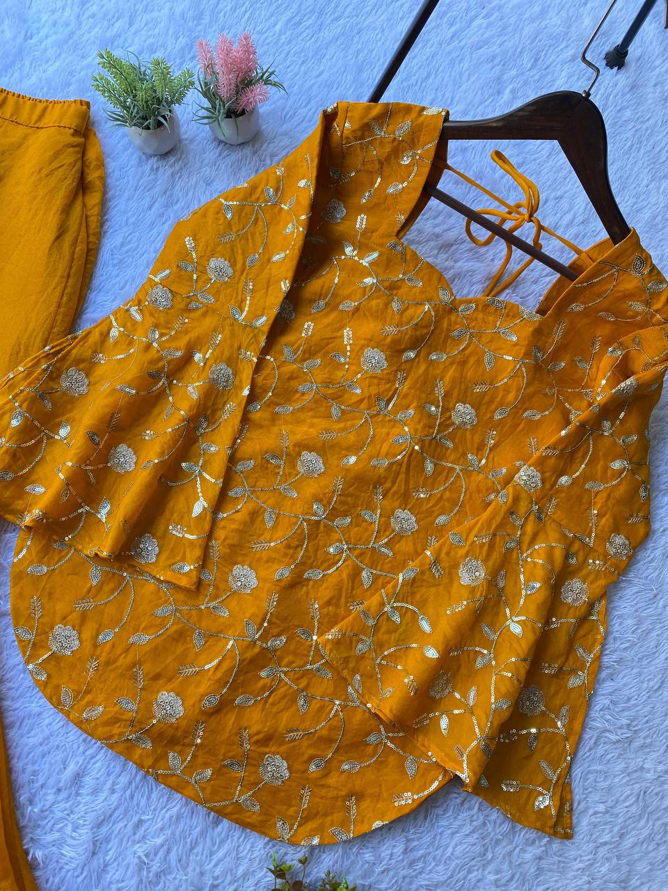 EXCLUSIVE 2 PIECE TOP AND PLAZZO IN SEQUENCE EMBROIDERY WORK