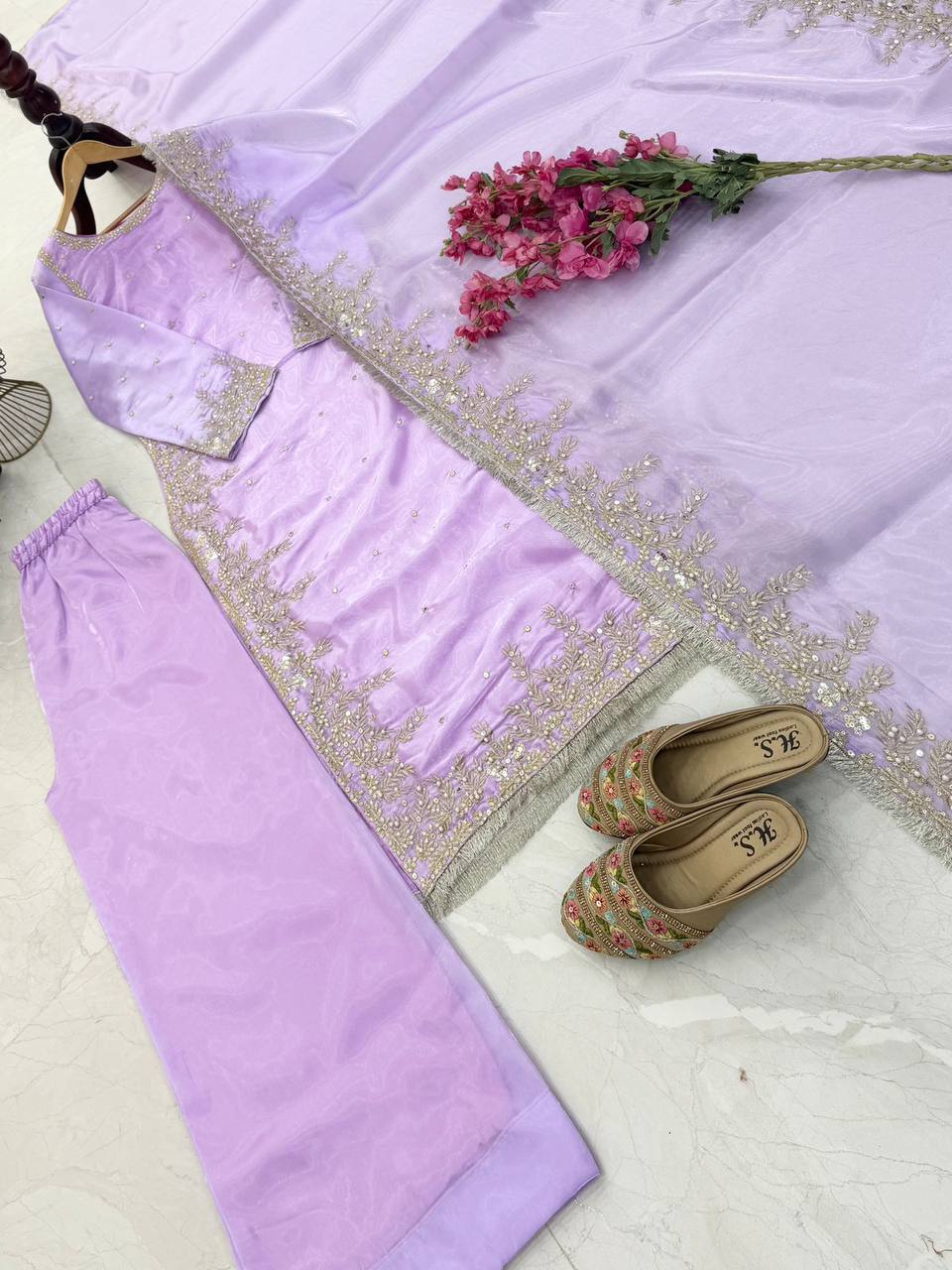 New Designer Party Top Pallazo & Dupatta Set