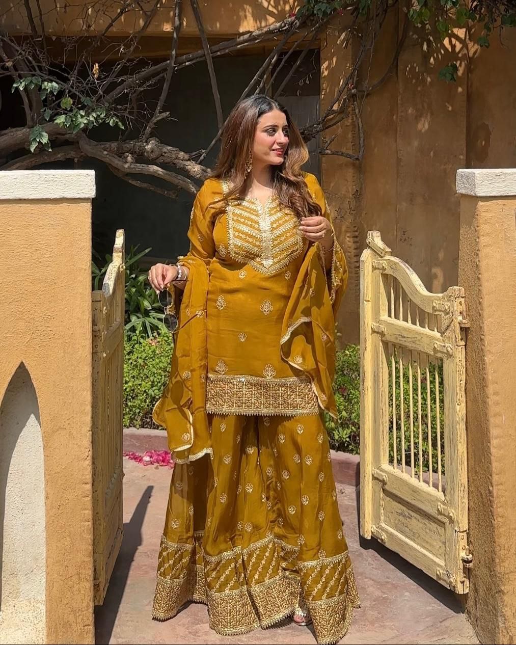 New Designer Party Top Pallazo & Dupatta Set