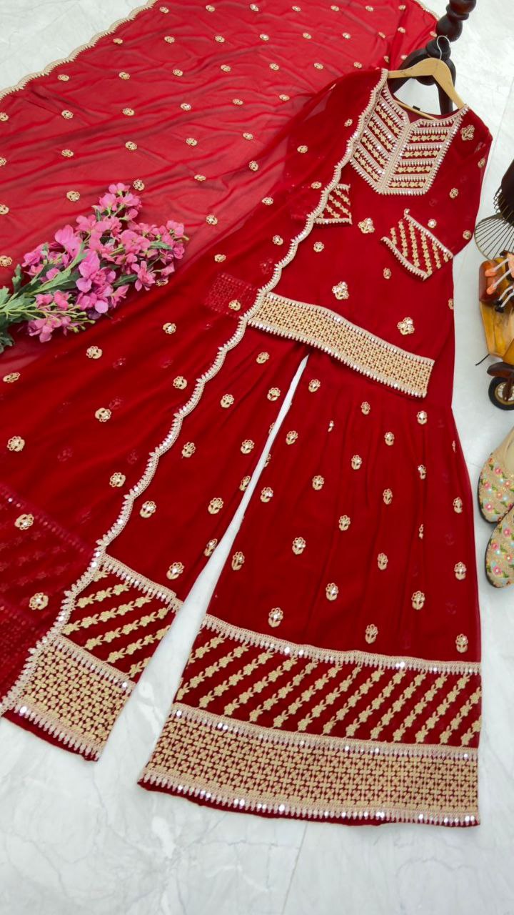 New Designer Party Top Pallazo & Dupatta Set