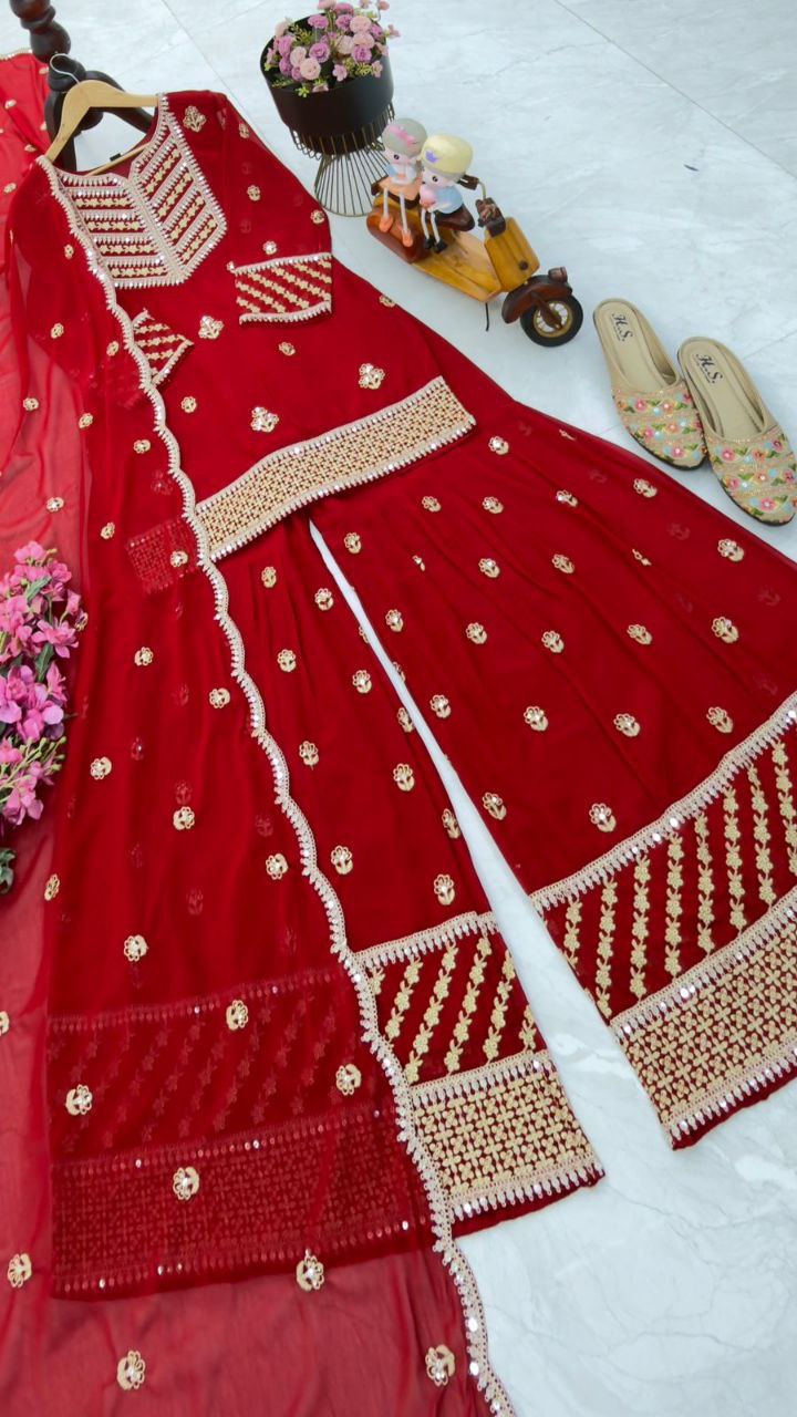 New Designer Party Top Pallazo & Dupatta Set
