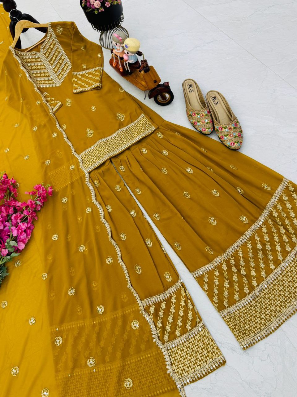 New Designer Party Top Pallazo & Dupatta Set