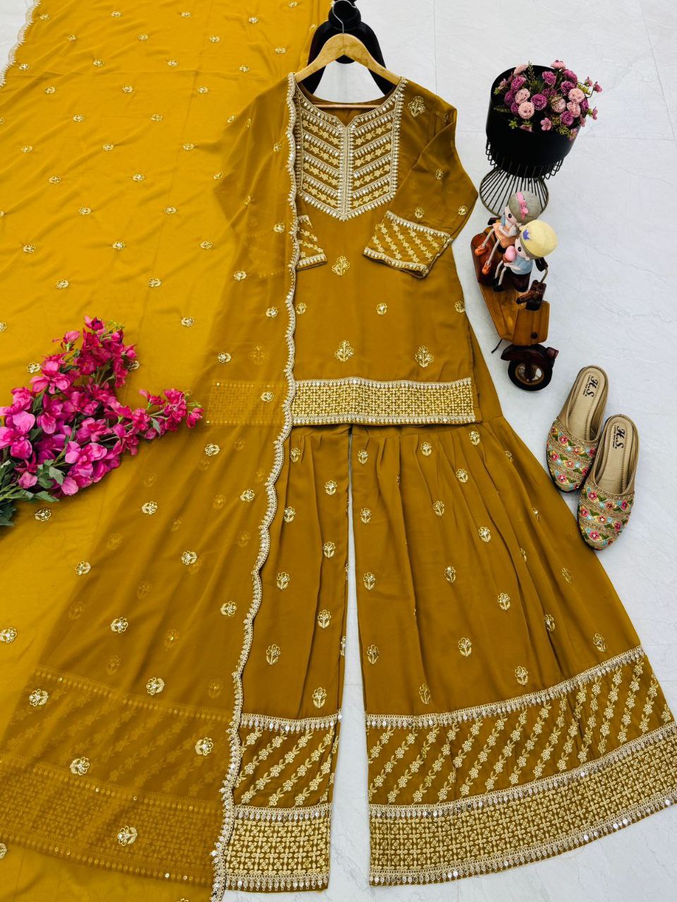 New Designer Party Top Pallazo & Dupatta Set