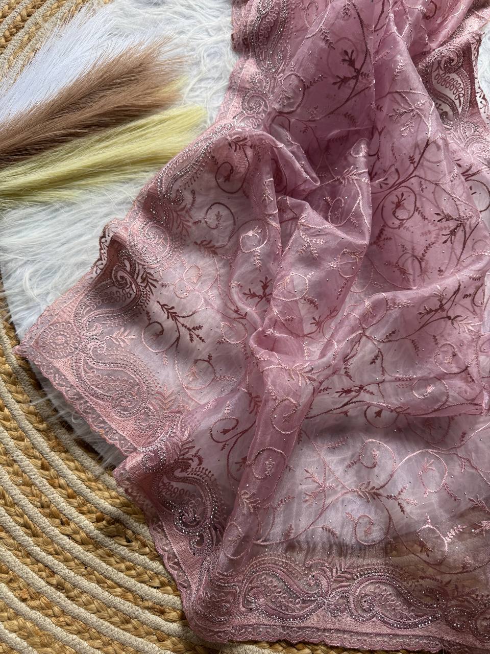 Pure Organza silk  with shiny fabric in a solid color saree