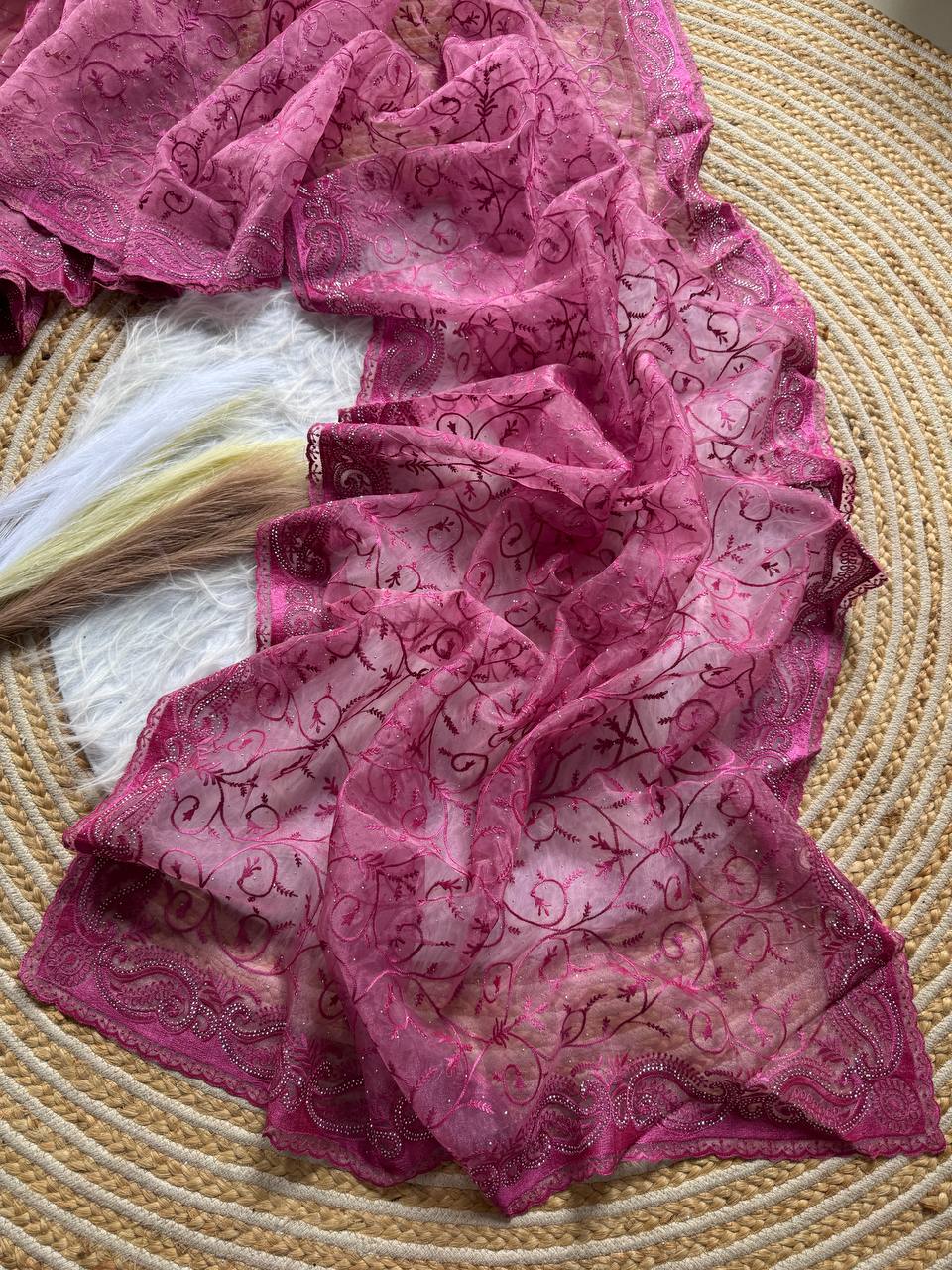 Pure Organza silk  with shiny fabric in a solid color saree