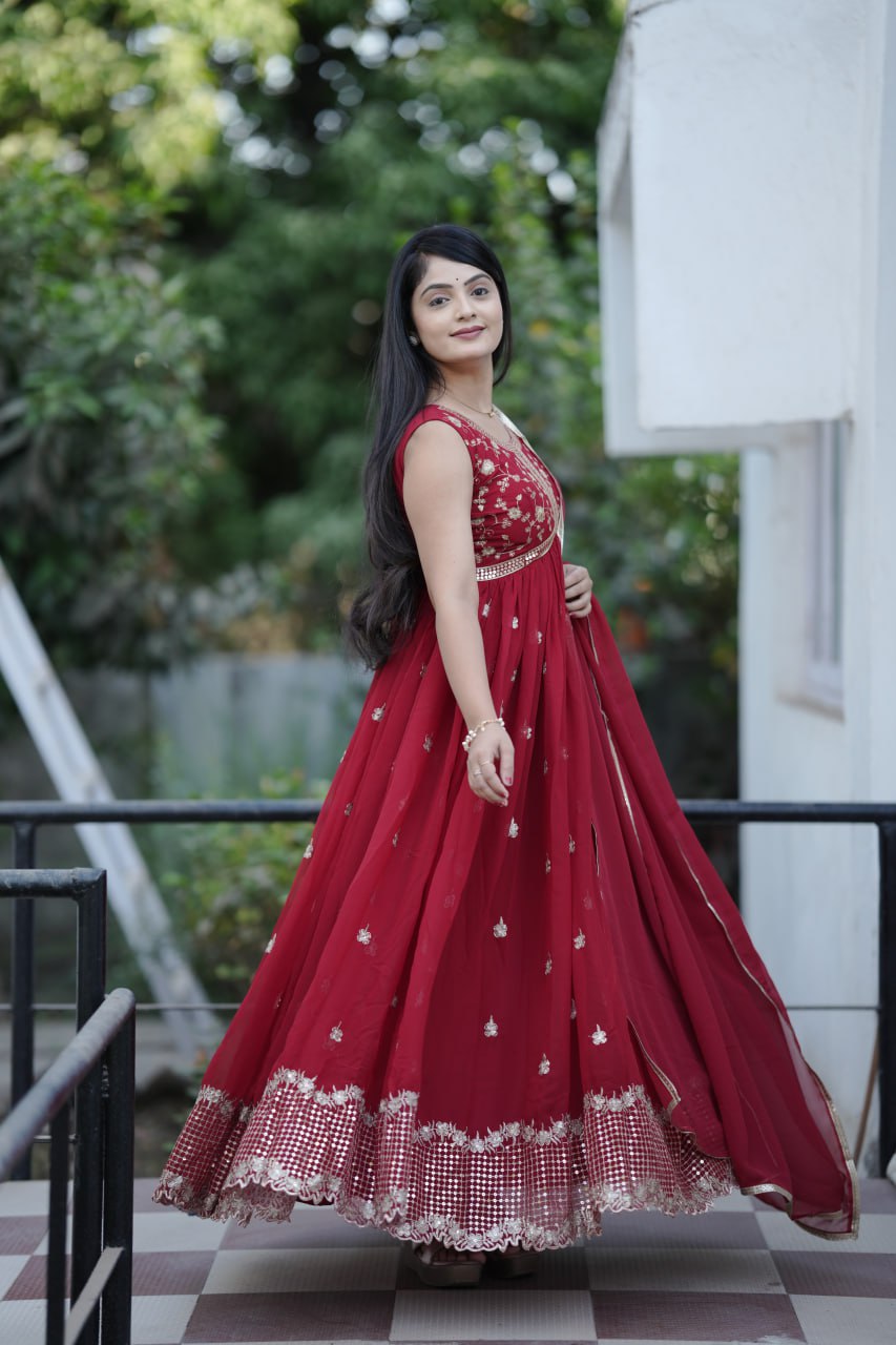 Heavy Gorgette Embroidery With Sequnce Work Gown