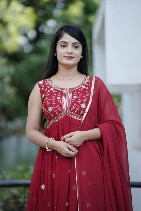 Heavy Gorgette Embroidery With Sequnce Work Gown