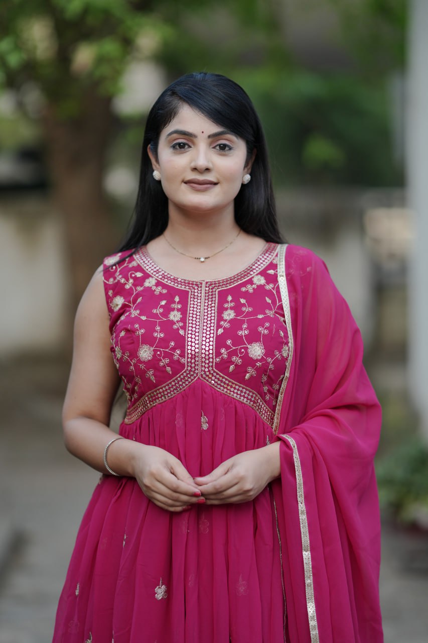 Heavy Gorgette Embroidery With Sequnce Work Gown