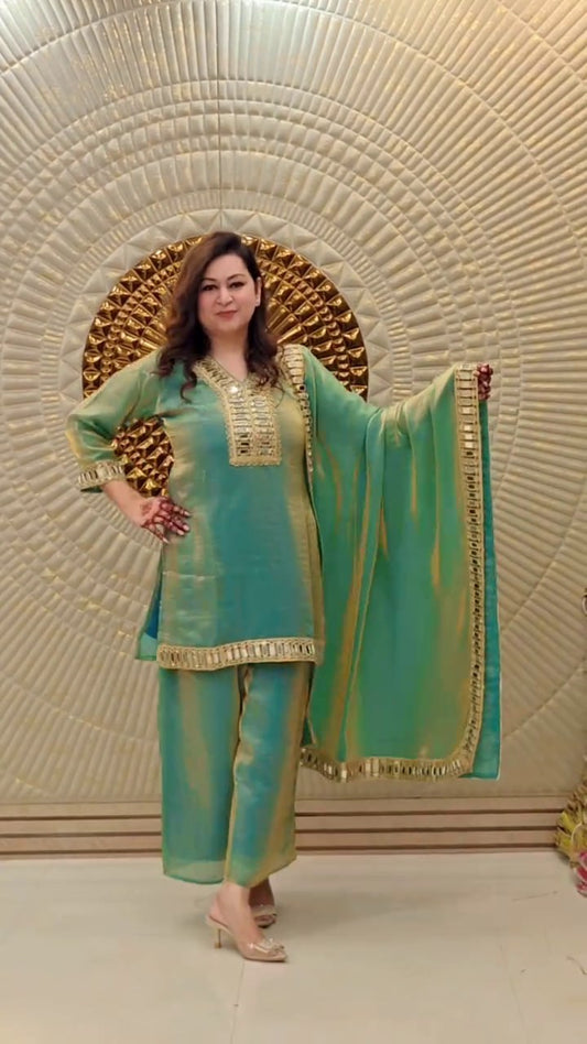 FESTIVAL SPECIAL REAL MIRROR WORK ON SILK FABRIC PLAZZO