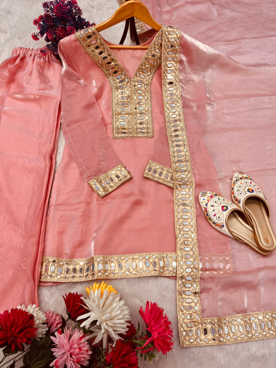 FESTIVAL SPECIAL REAL MIRROR WORK ON SILK FABRIC PLAZZO