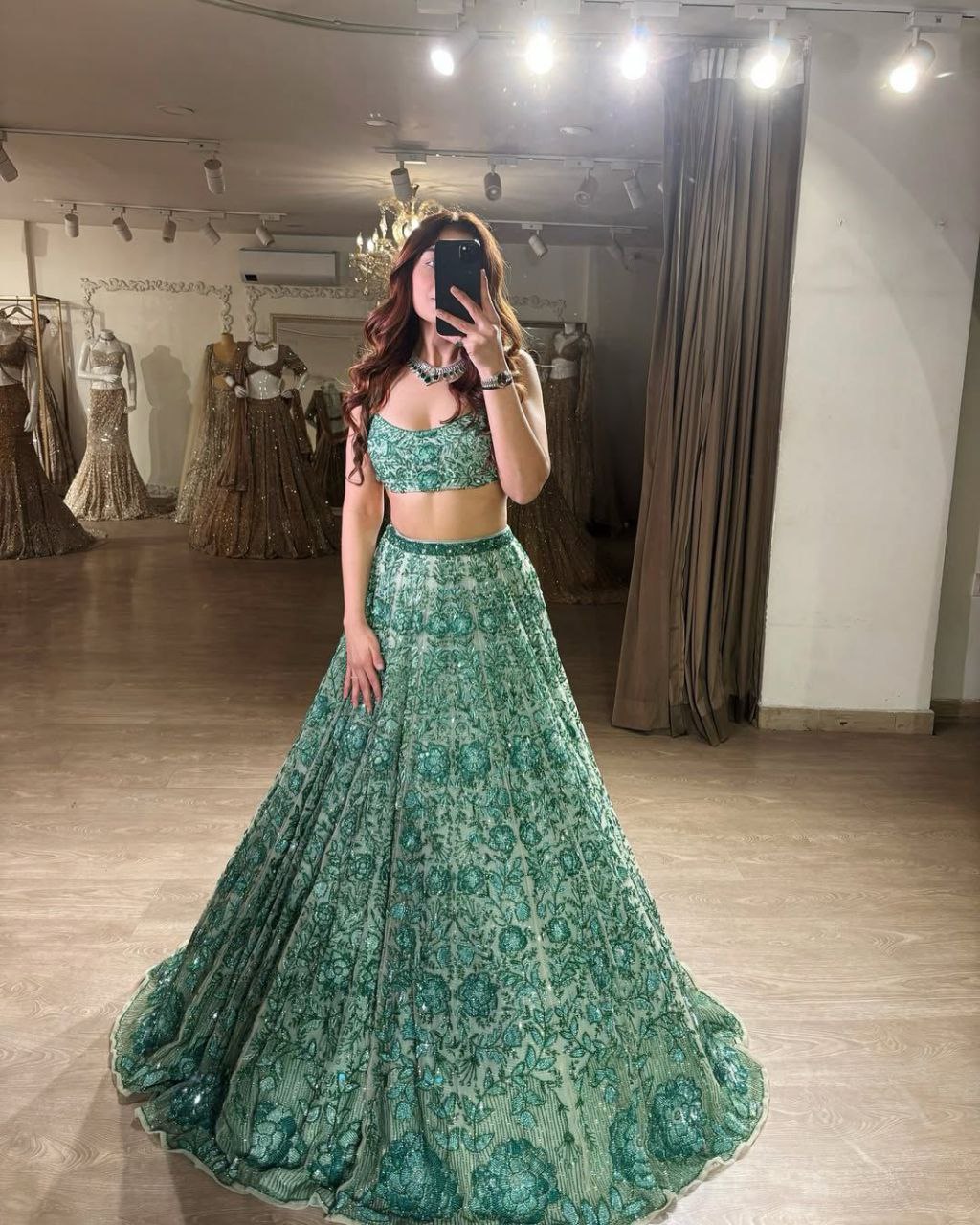 Premium Faux Georgette Embellished With Beautiful Thread Embroidery Lehenga