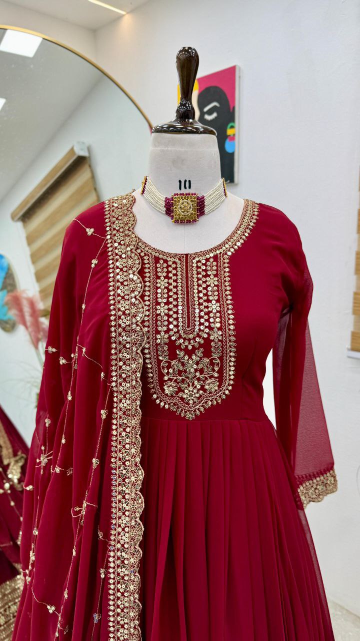 Fox georgette Embroidery Codding Siqunce Suit