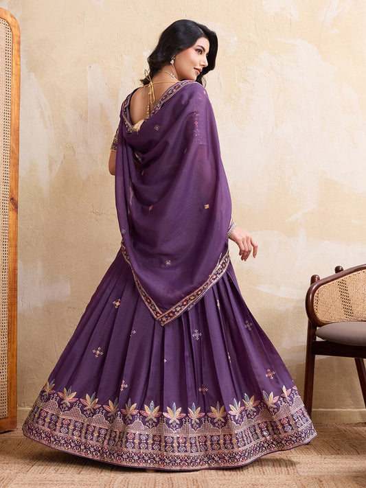 Star Georgette Embroidery Work Lahenga