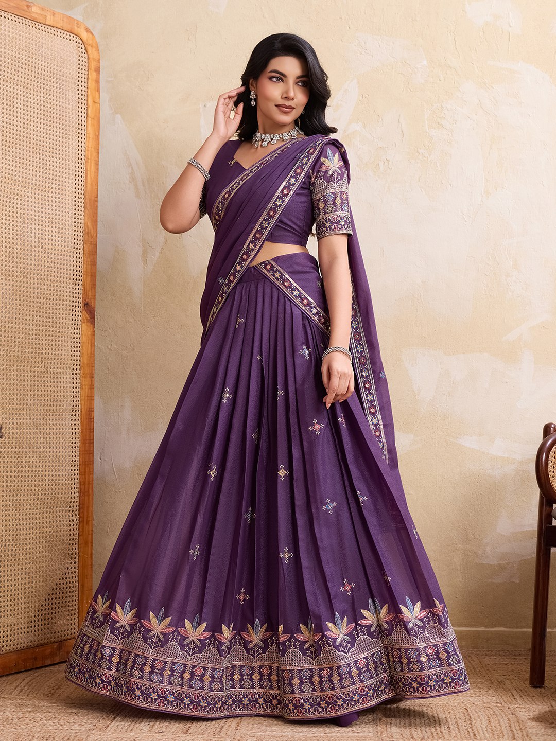 Star Georgette Embroidery Work Lahenga