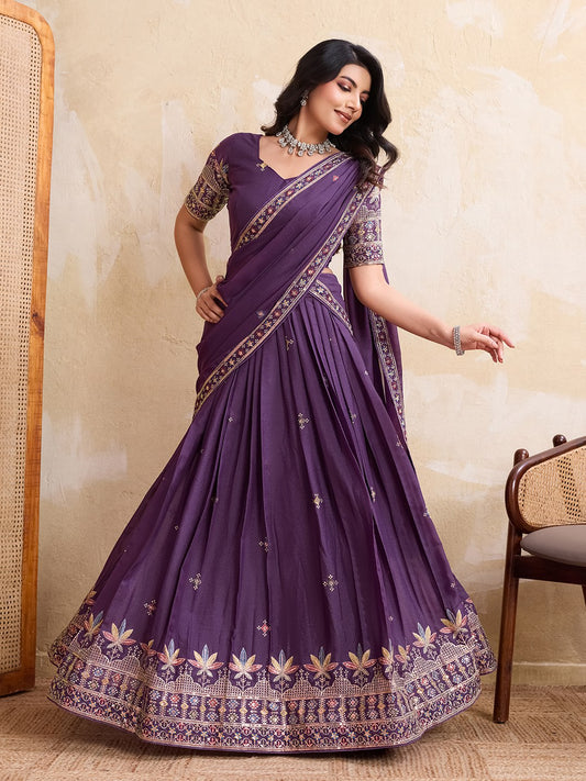 Star Georgette Embroidery Work Lahenga