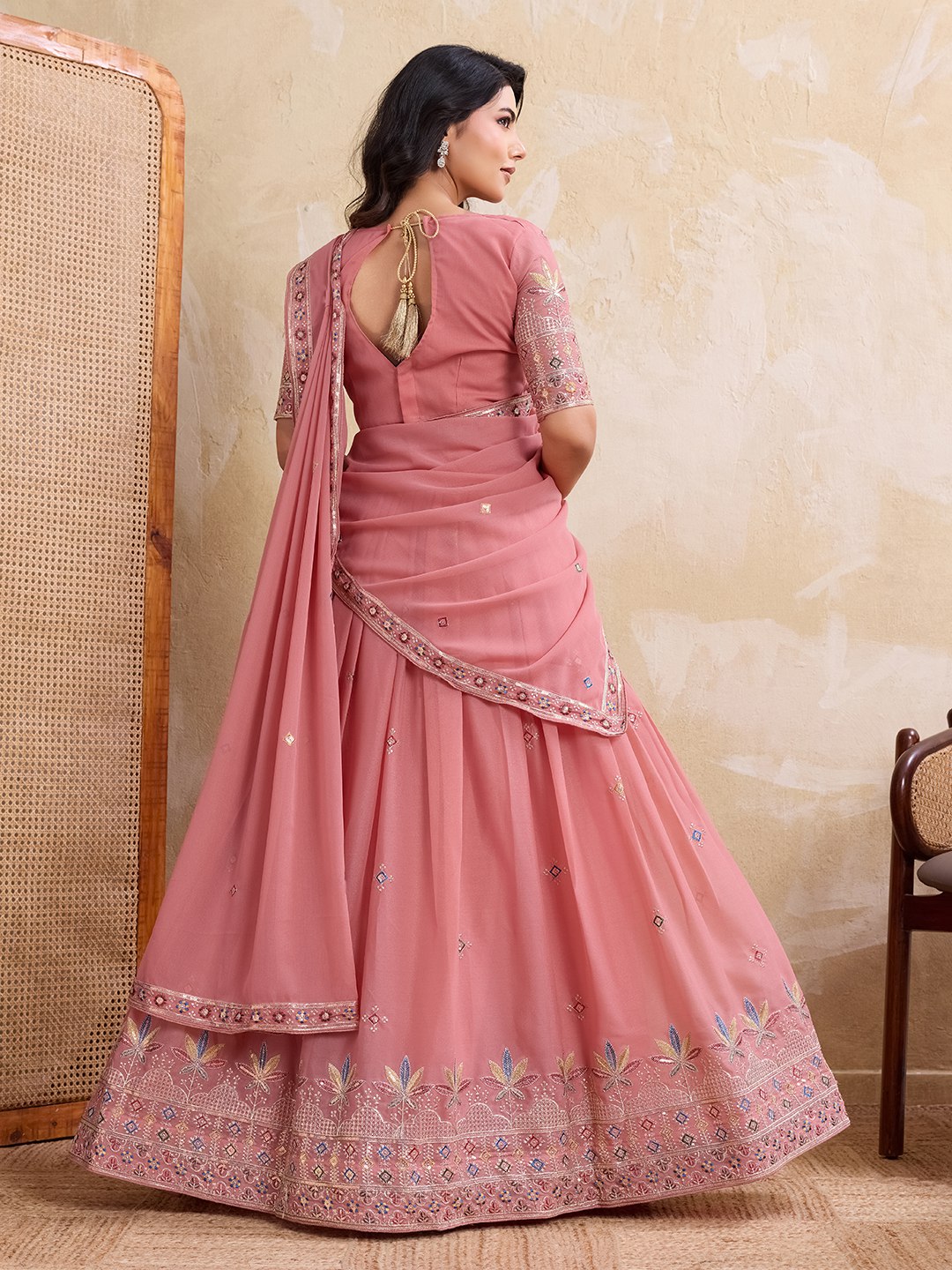 Star Georgette Embroidery Work Lahenga