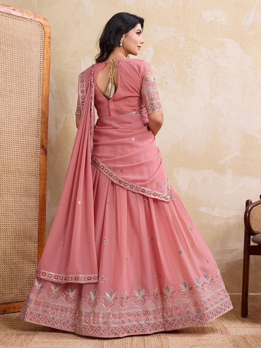 Star Georgette Embroidery Work Lahenga