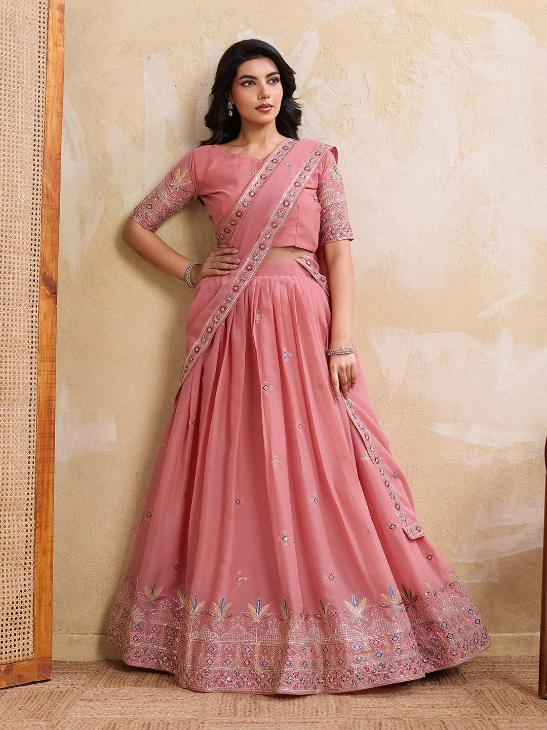 Star Georgette Embroidery Work Lahenga
