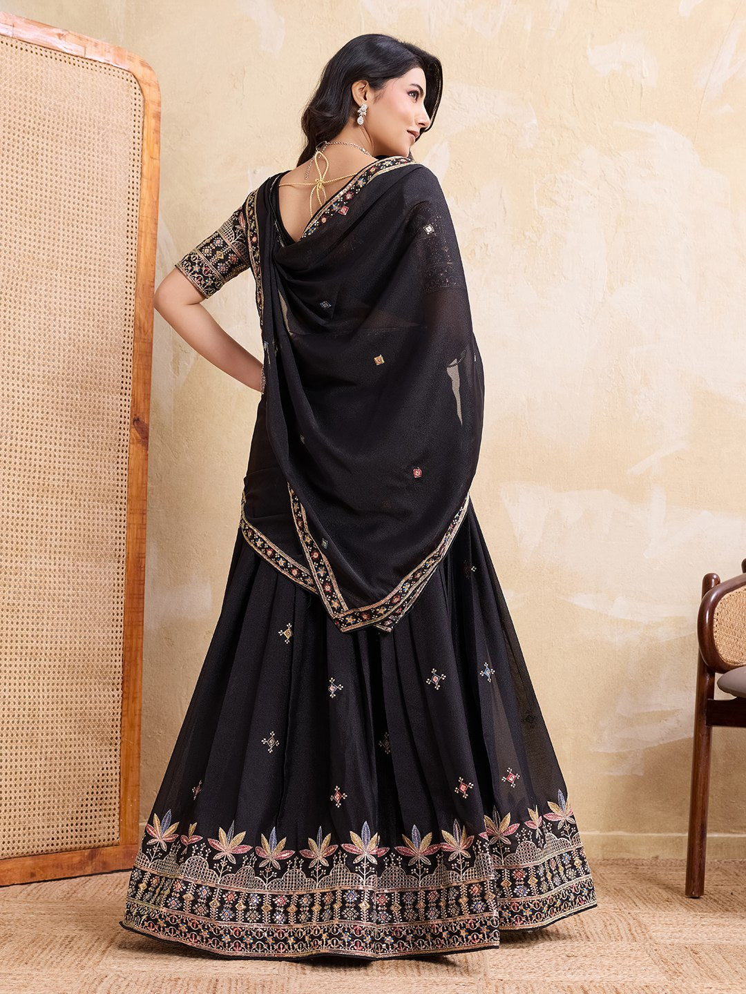 Star Georgette Embroidery Work Lahenga