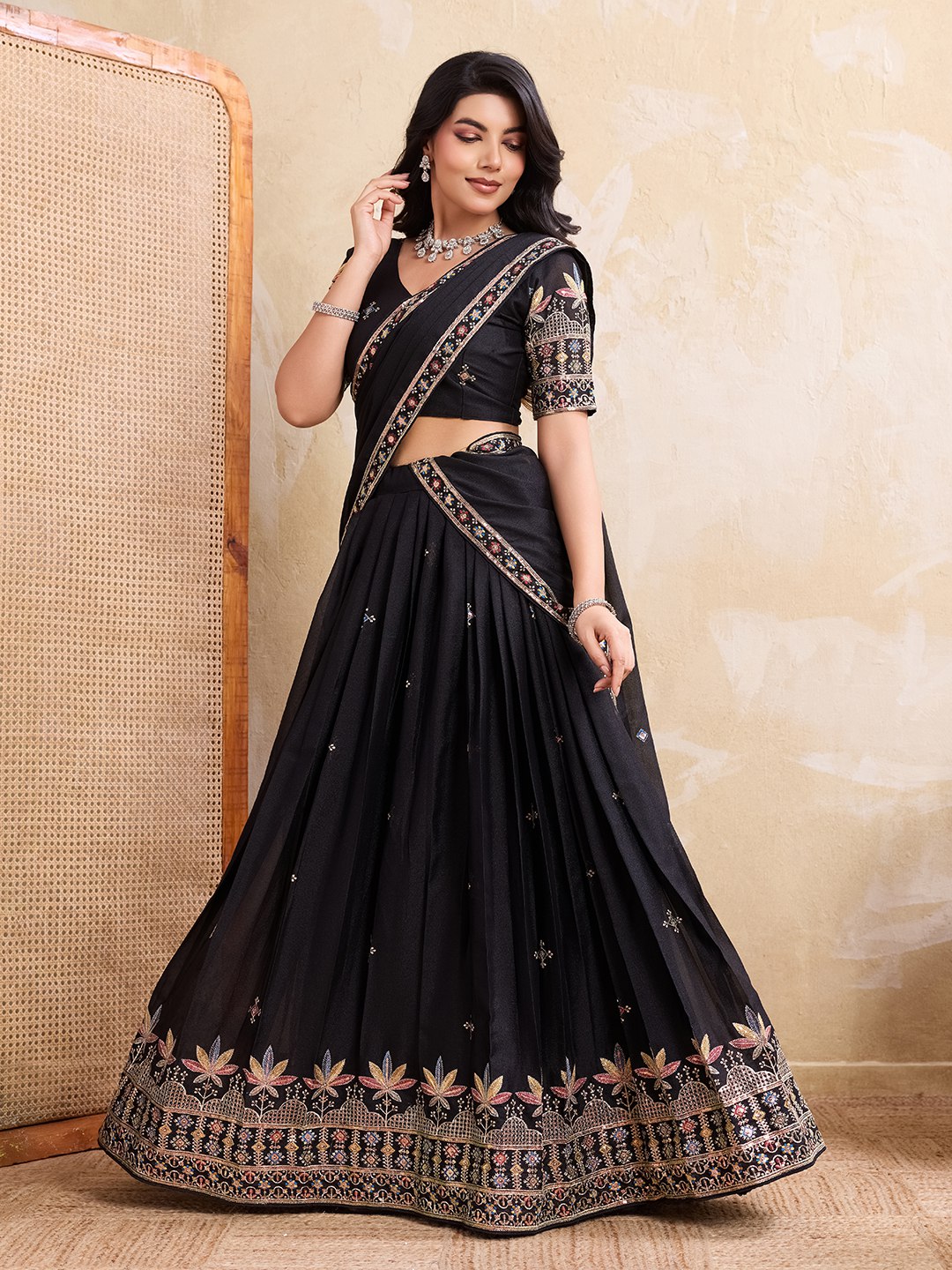 Star Georgette Embroidery Work Lahenga